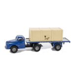 A Tri-ang Spot-On Austin Prime Mover and Trailer and Crate; in all blue with black chassis ,