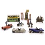 A Pre-War Dinky Toys 29c Double Decker Bus, cream upper deck, grey roof, green lower deck, smooth