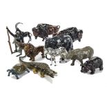 Lot of Britains large lead Zoo and Wild animals, Lions, Elephant, Rhinoceros, Young Giraffe,