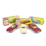 Jaguar by Corgi Toys, 208S Jaguar 2.4 Litre Saloon, lemon body, red interior, 238 Jaguar Mark X,