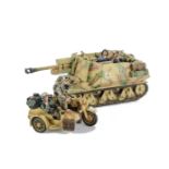 King & Country German Forces WSS73 105 mm Assault Gun, WSS74 Motorcycle Combo, VG, (2),