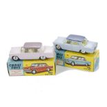 Fiat by Corgi Toys, 232 Fiat 2100, pale pink, mauve roof, 217 Fiat 1800, light blue body, dark