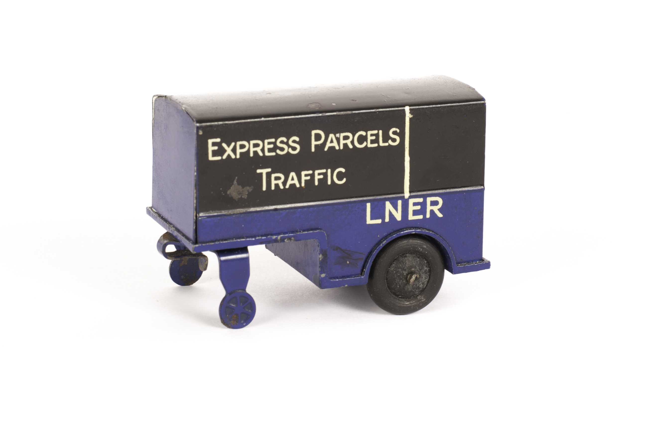 A Pre-War Dinky Toys 33rd Railway Trailer Van, LNER' blue and black, black smooth hubs, G, minor