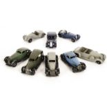30-40 Series Dinky Toys Cars, 36a Armstrong, grey, 30d Vauxhall, olive green, 36b Bentley, 36d