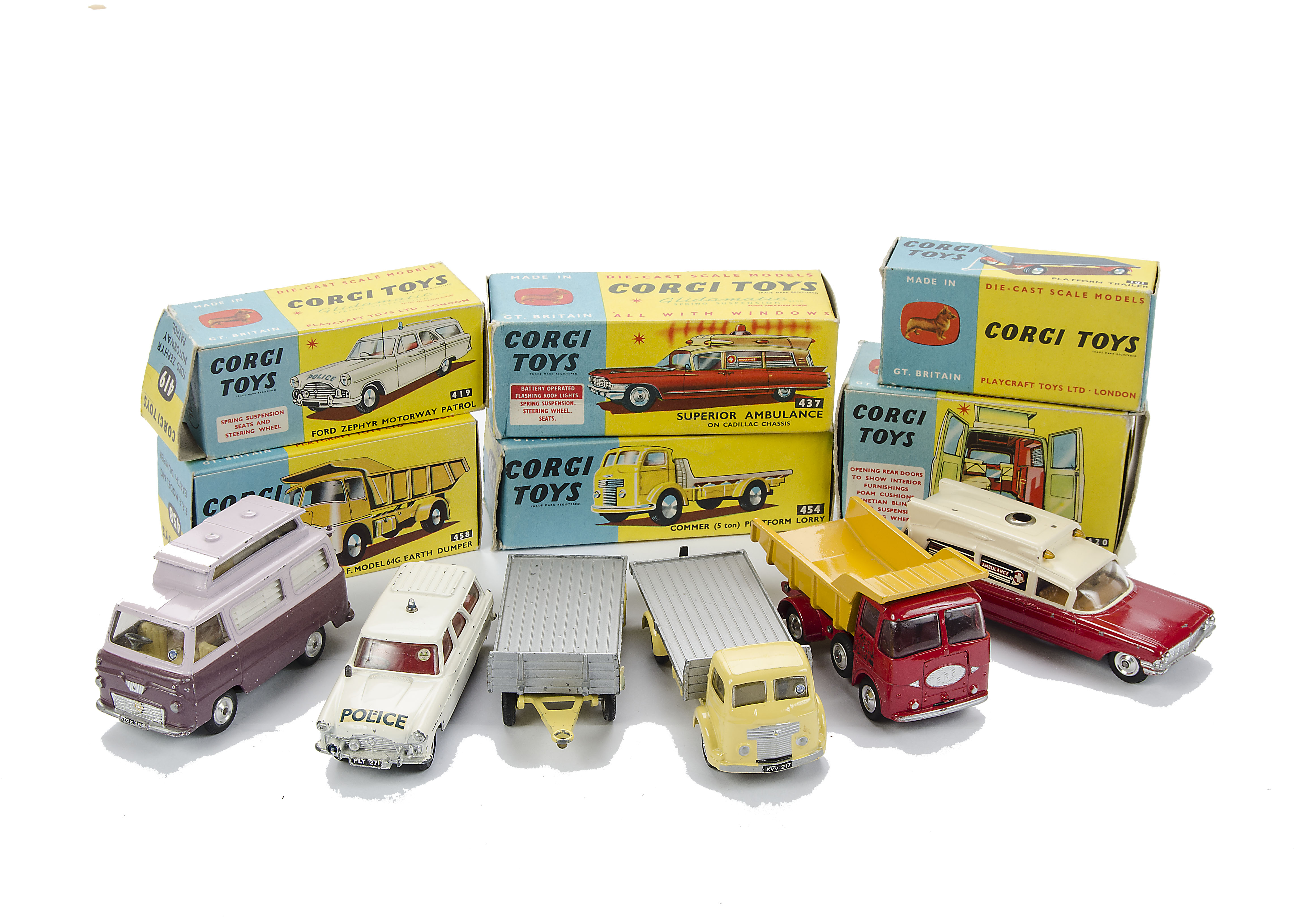 Corgi Commercial & Emergency Service Vehicles, 454 Commer Platform Lorry, 101 Platform Trialer,