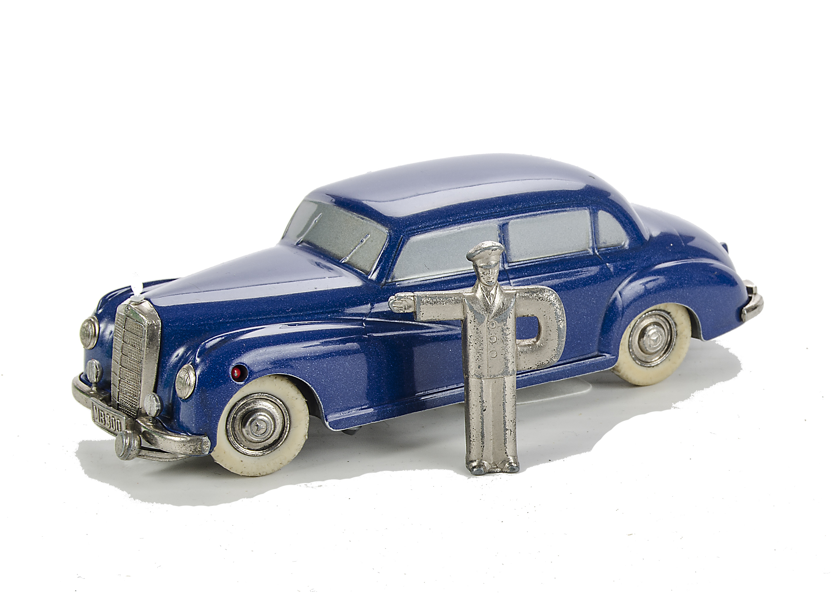 A Prameta  Mercedes 300, in dark blue, VG with a key, clockwork  tested well at time of cataloguing