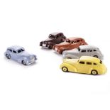 Dinky Toys 39e Chrysler Royal Sedan, five examples, all fully repainted and restored, maroon body,