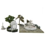 Various professionally made 1/32 scale scenic diorama accessories, fountain, statue, trees, bases (