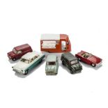 Tri-ang Spot-On Cars Vans and Milk Float: red MG Midget Mk 11, turqoise and white Ford Zodiac,