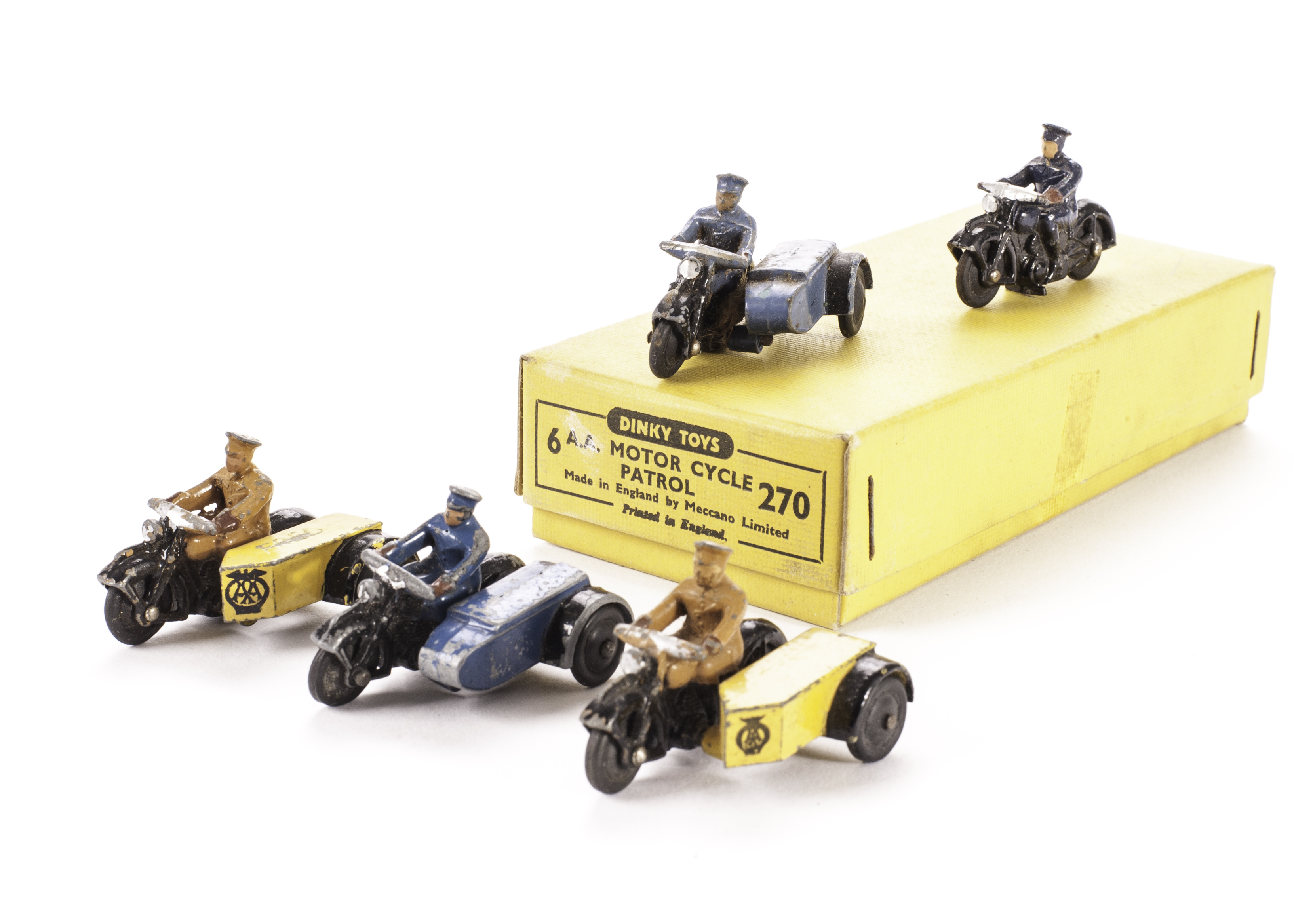 Dinky Toys 270 AA Motor Cycle Patrol Trade Box, containing two 44b Motorcycle Patrol, SBRW, 43b