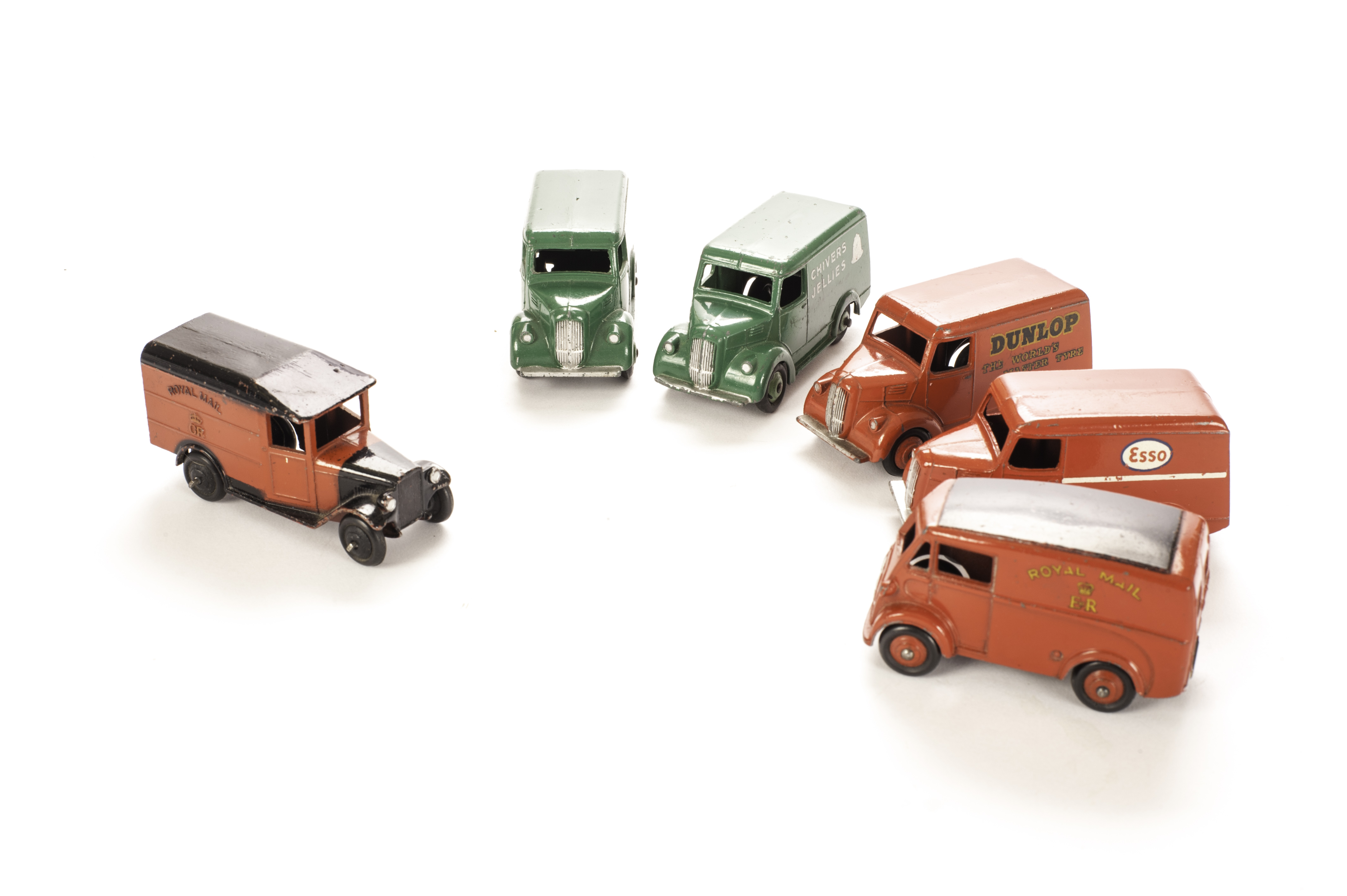 A Dinky Toys 452 Trojan Van 'Chivers' (2), 450 Trojan Van 'Esso', 451 Trojan Van 'Dunlop', 260 Royal