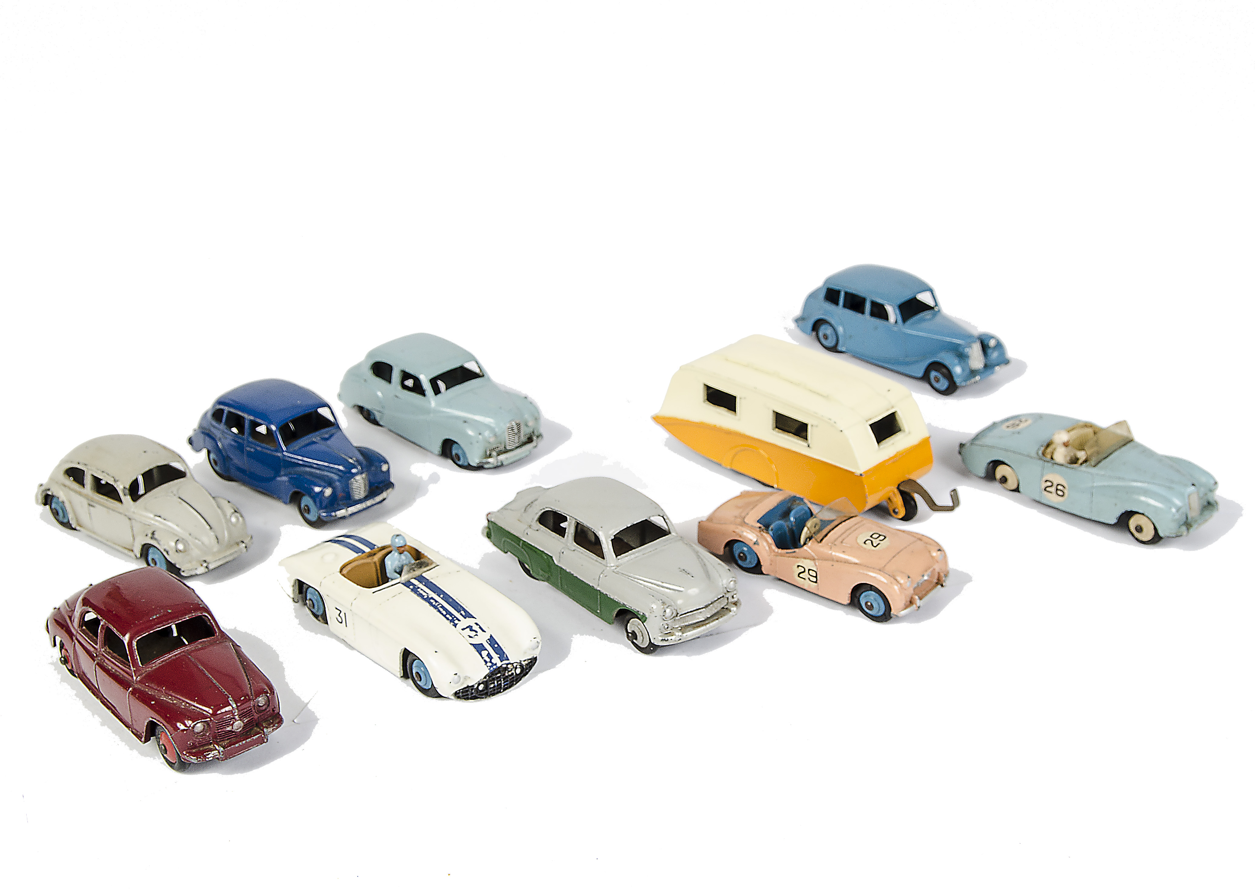 Dinky Toy Cars, including 161 Austin Somerset, light blue body, mid-blue hubs, 107 Sunbeam Alpine,