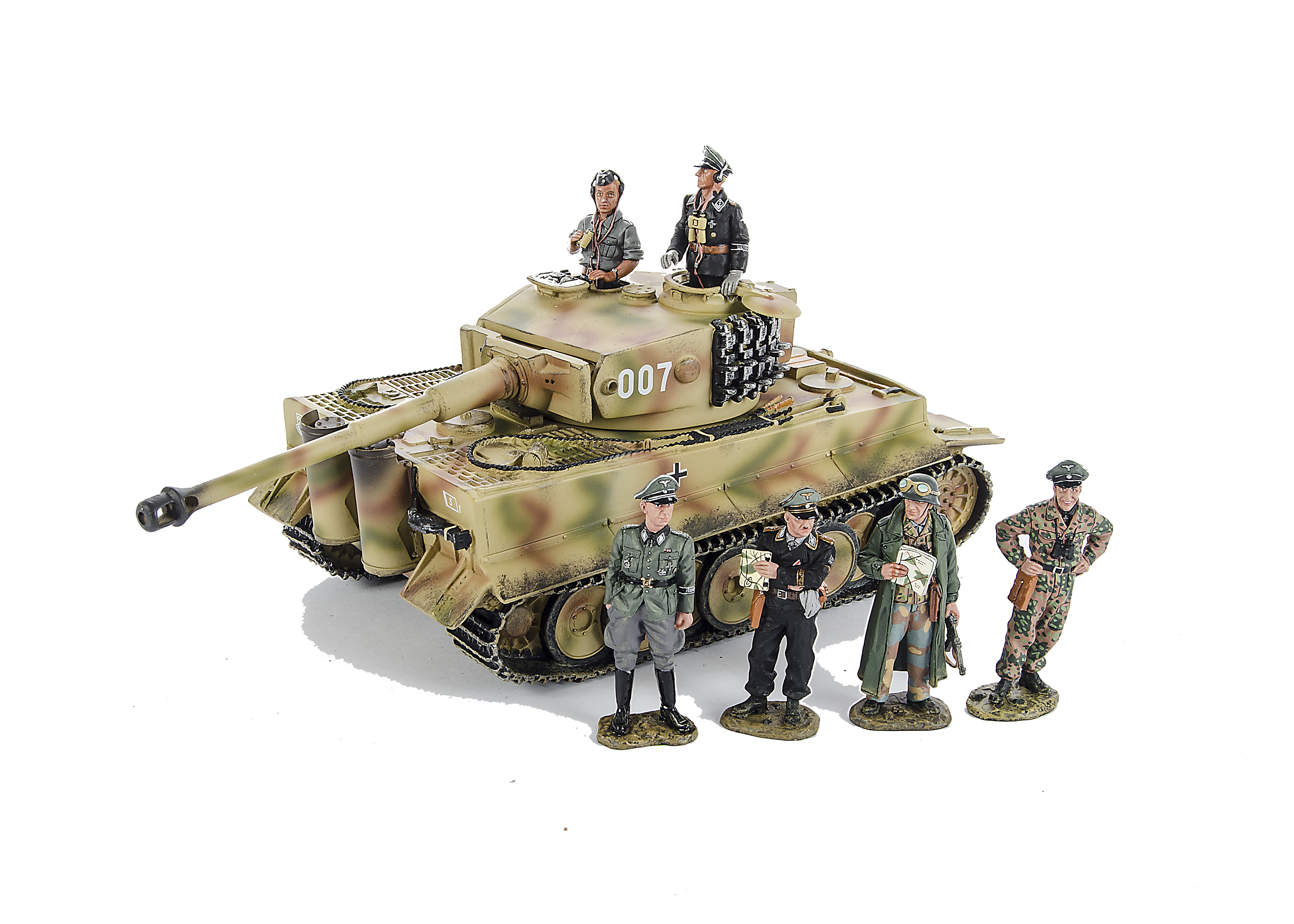 King & Country German Forces WSS43 Tiger Tank and crew, with WSS75 Commanders Conference, VG, (8)