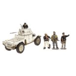 King & Country German forces BBA195 Panhard Armoured Car with crew (2), BBA179 Tank Guards (2),