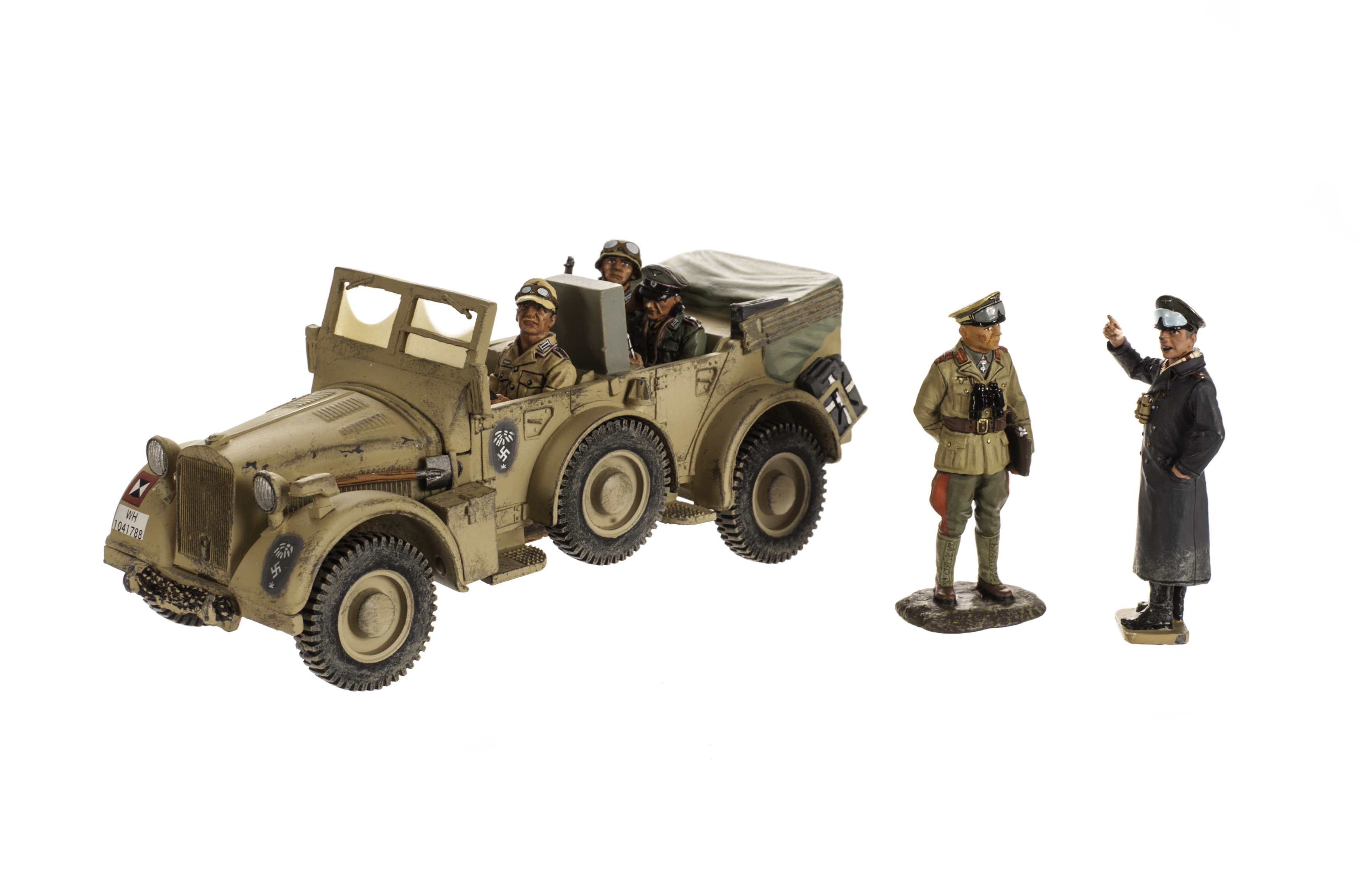 King & Country Afrika Korps AK46 Rommel's Desert Horch with standing Rommel, and WSS34 standing