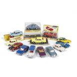 A Dinky Toys 129 Volkswagen 1300 Sedan, metallic blue body, spun hubs, 116 Volvo 1800S, French 517