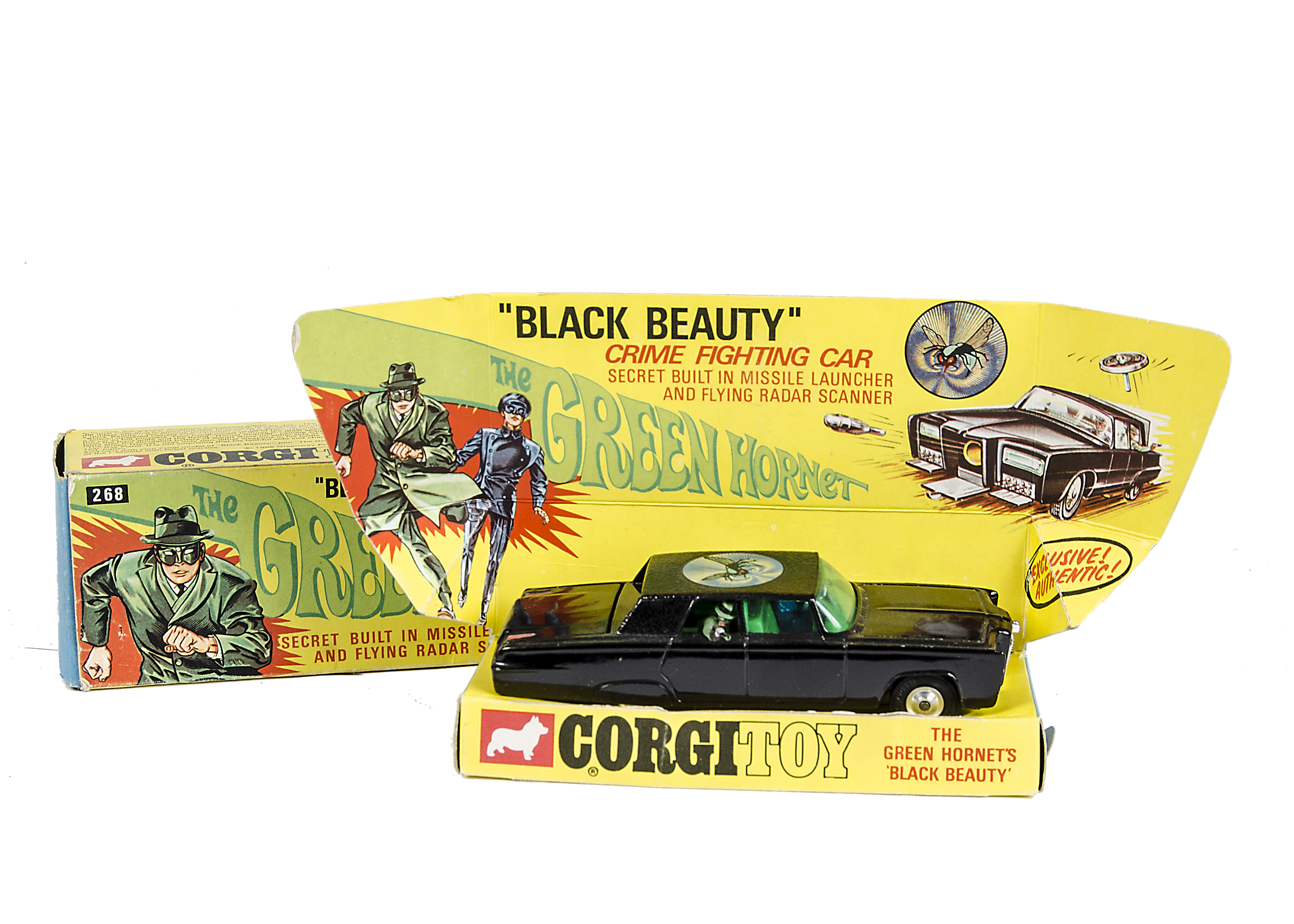 A Corgi Toys 268 The Green Hornet's Black Beauty, black body, green interior, spun hubs, driver