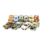 1970s-80s Scalextric Cars, C15 Mirage Ford (2), one blue RN6, one green RN3, C4 Electra, C16 Ferrari
