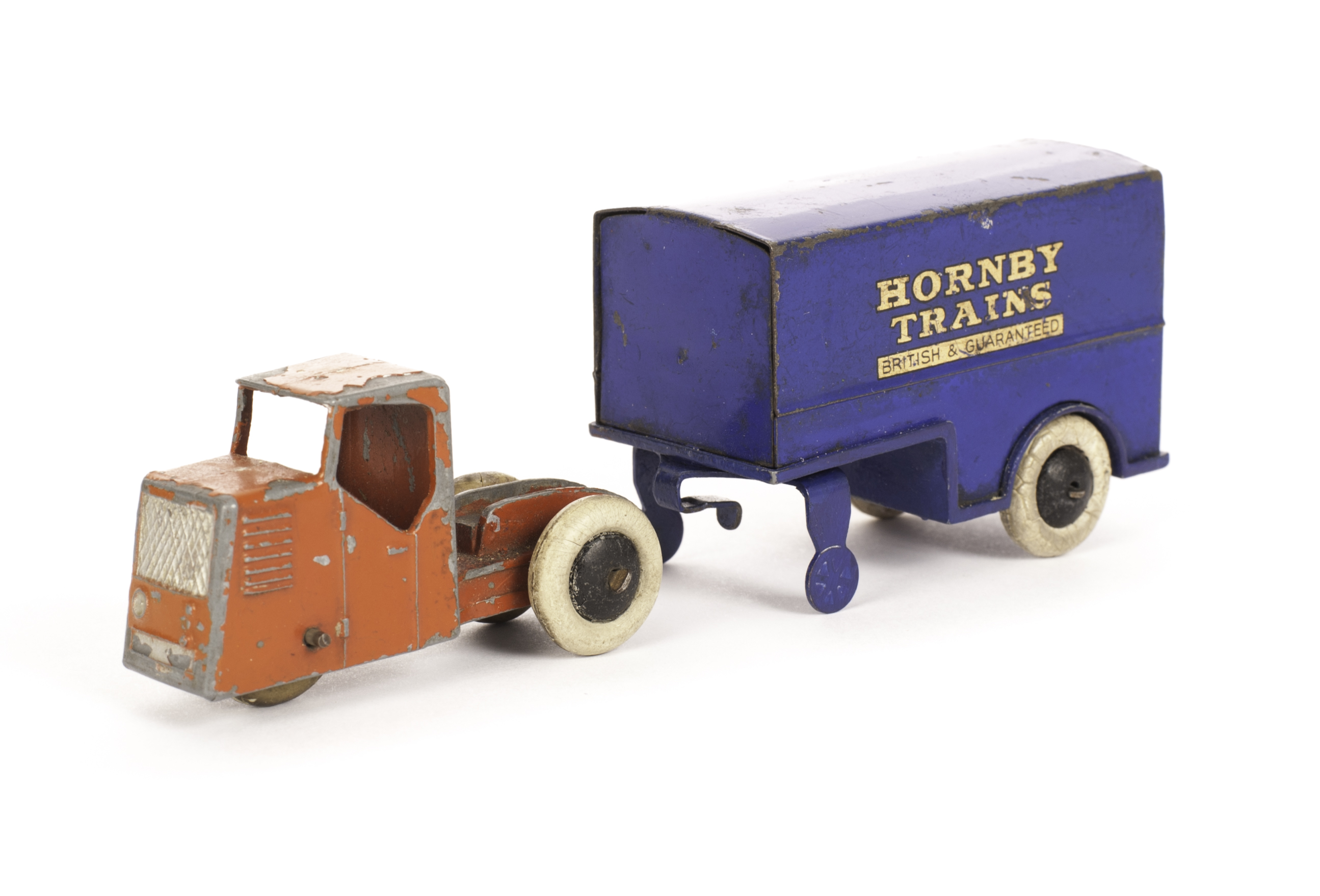 A Pre-War Dinky Toys 33a & 33d Mechanical Horse & 'Hornby Trains' Trailer Van, red Mechanical Horse,