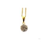 A diamond daisy cluster pendant,  on a fine 18ct gold chain with bolt ring clasp