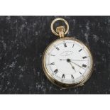 An early 20th century gold plated open faced chronograph pocket watch by Thomas Russell & Son,