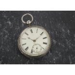 A Victorian silver open faced pocket watch signed George Jones, with white enamel dial, black