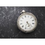 A Victorian silver open faced pocket watch by Chambers of Colchester, case marked Birmingham 1886,