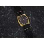 An 18ct gold Movado gentleman’s evening dress watch, having baton numerals and purple dial in