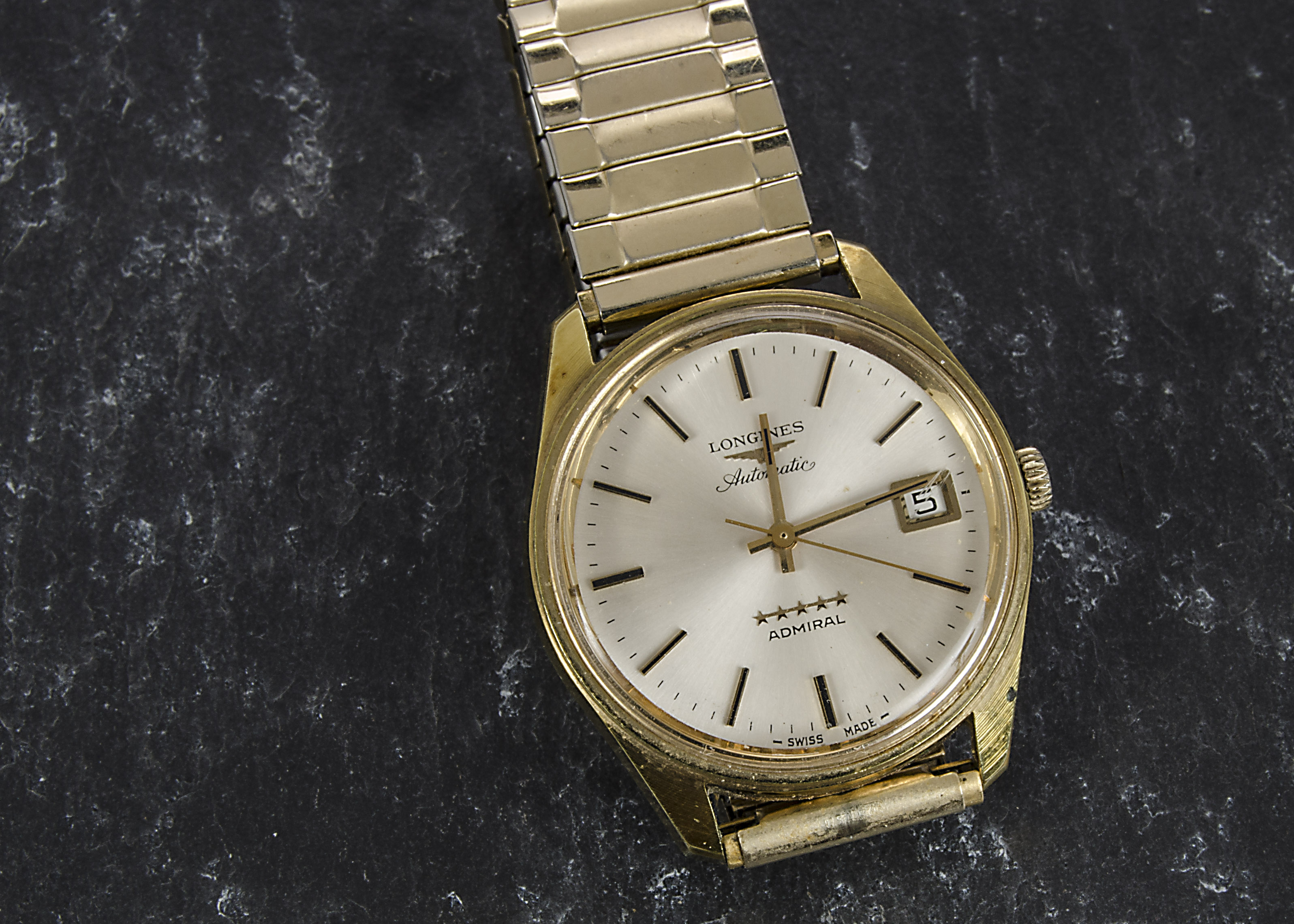 A 1970s Longines Automatic Admiral gentleman’s wristwatch, gold plated case with stainless steel