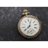 A late 19th century Swiss silver open faced pocket watch, the engraved cased embellished with gold