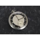 An Art Deco period open faced pocket watch by Longines, having black and silvered dial in plated