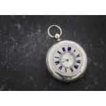 A 19th century continental silver half hunter pocket watch, c1870, the white enamel dial signed J.