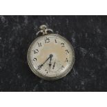 A boxed Art Deco open faced pocket watch by Hamilton Watch Co, the plated engraved case with