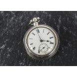 A George IV silver pair cased verge pocket watch, case marked Chester 1827, white enamel dial, black