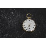 A Victorian 18ct gold open faced pocket watch by In’o Jones, 338 Strand, hallmarked for London 1879,