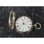 An early Victorian silver full hunter pocket watch by Daniel Desbois, case dated London 1848, signed