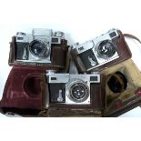 Zeiss Contax Cameras: three cameras in cases including a f/2 50mm Sonnar, a nickel f/2.8 50mm Tessar