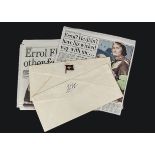Errol Flynn Autograph: two envelopes one with his Yacht 'Zaca' stamp to flap, the other plain and