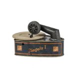 Child's gramophone: a Bingola 1 tinplate toy gramophone in tapered case (no key)