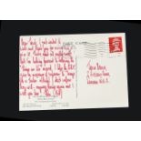 Cream / Jack Bruce: hand written post card from John Peel to Jack thanking him for making a nice