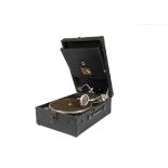 Portable gramophone: An HMV Model 101L portable gramophone with No 4 soundbox, in black case