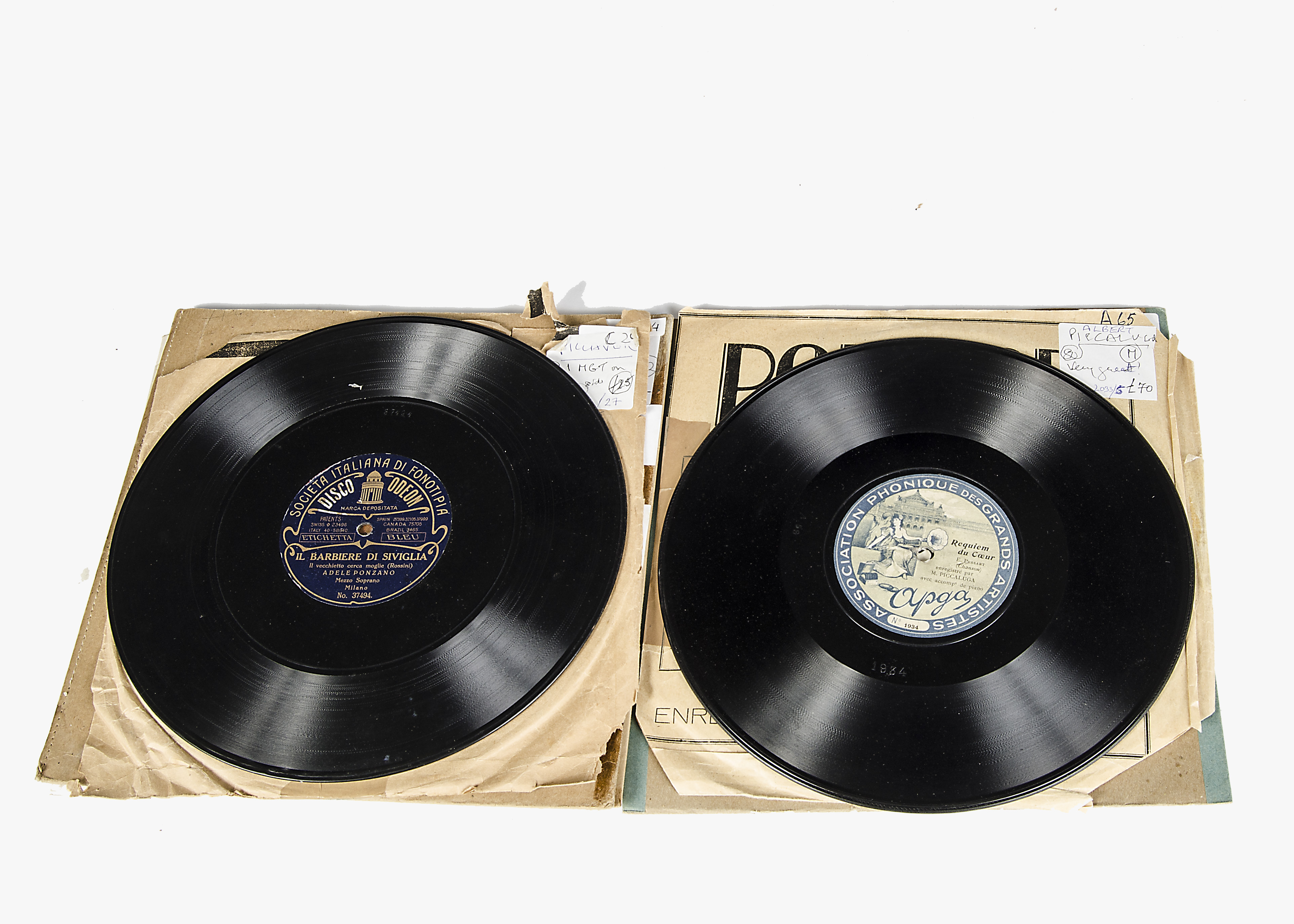 APGA & Odeon records: Piccaluga: APGA 2033/5 Mme. Favart / e Biniou (blank label), 1916/34