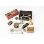 Gramophone accessories: an HMV 5A fibre cutter in carton; a circular brass HMV needle container,