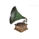 Horn gramophone: A Gramophone & Typewriter Ltd Monarch Junior, with spiral drive motor, Exhibition