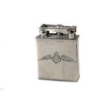 RAF Personalised cigarette-lighter c1920s: silver-plated engraved with early George V pattern RAF