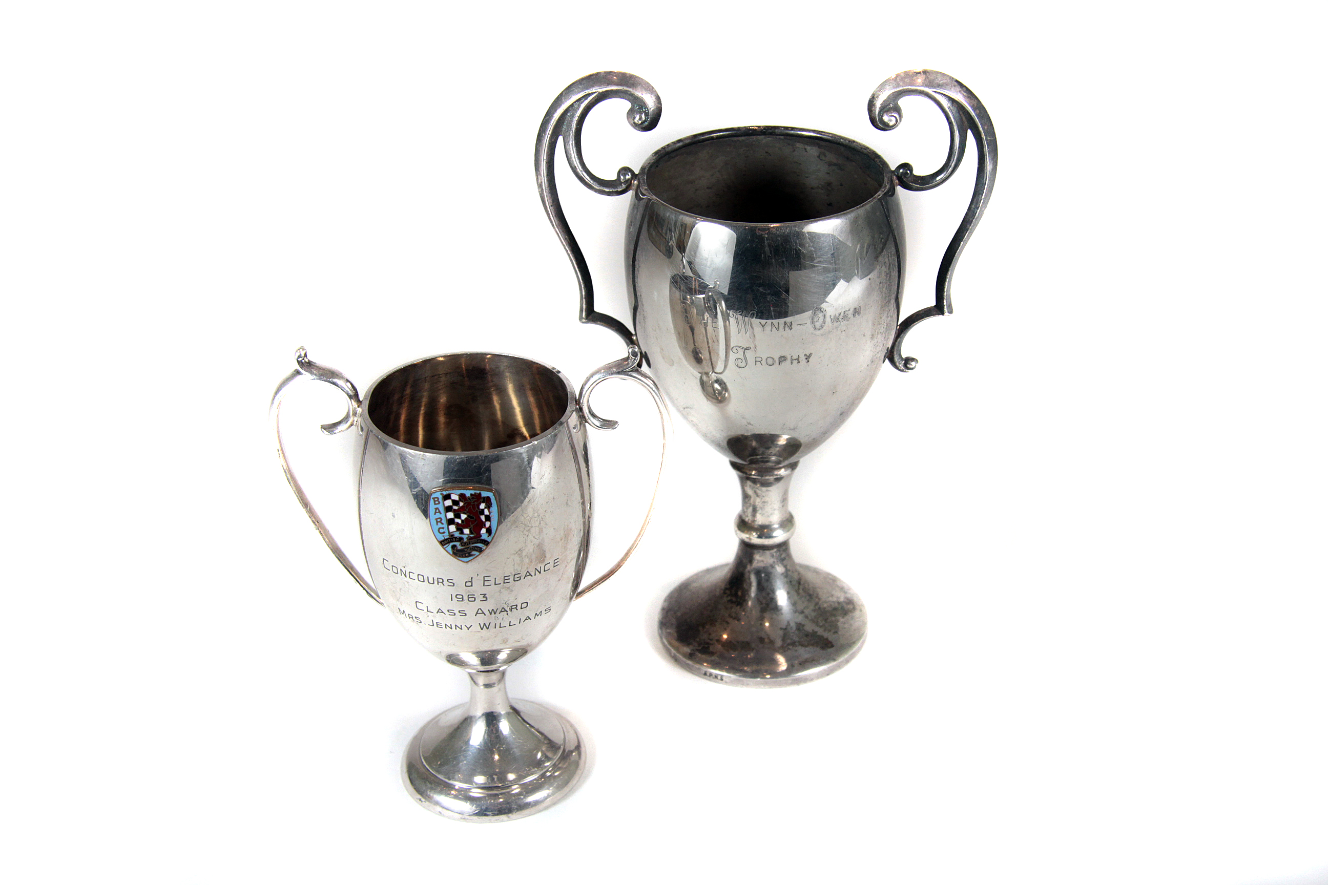 BARC Goodwood: An early post-war silver-plated trophy cup with applied enamel badge motif c1950s,