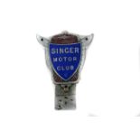 Singer Motor Club rare pre-war member’s car badge c1930s: highly decorative winged radiator motif