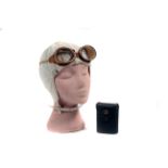 An early 20th century Lady’s Windcap & Goggles for Aviator or Motorist c1920s: of soft white woven