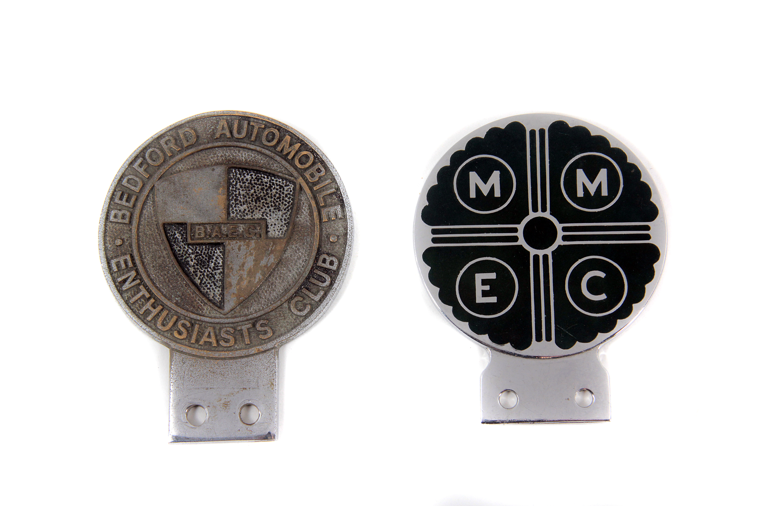 Midland Motor Enthusiasts Club and Bedford Automobile Enthusiasts Club: two members car badges
