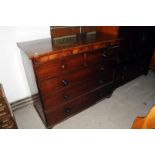 A George III mahogany chest, of two over three drawers on cut down feet 101cm H